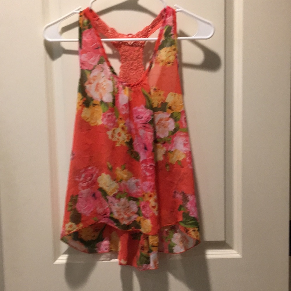 Vivace women crochet Floral sheer racer Tank Top size S? No tag sizePit2pit 17”